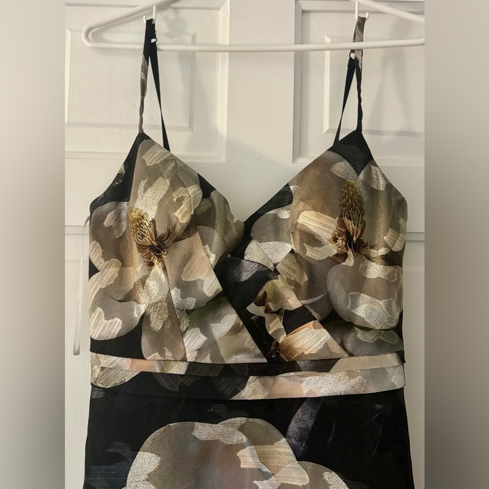 NWT Marchesa Notte Black Floral Cocktail Dress 4 Wedding Guest Midi - Picture 5 of 6